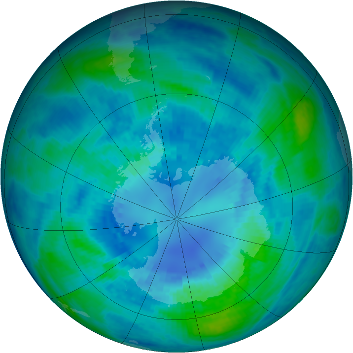 Antarctic ozone map for 08 April 2002